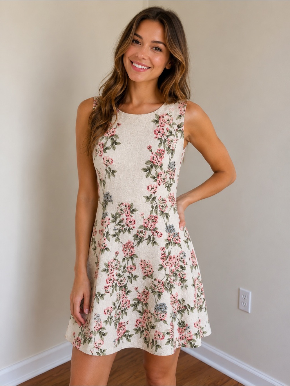 Karl Lagerfeld Paris Floral Ivory Sleeveless Dress Women’s Size 6 Elegant Occasi